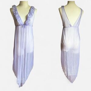 Boho Diane von Furstenberg Ruffled Pastel Lavender Sheer Vintage Nightgown Dress